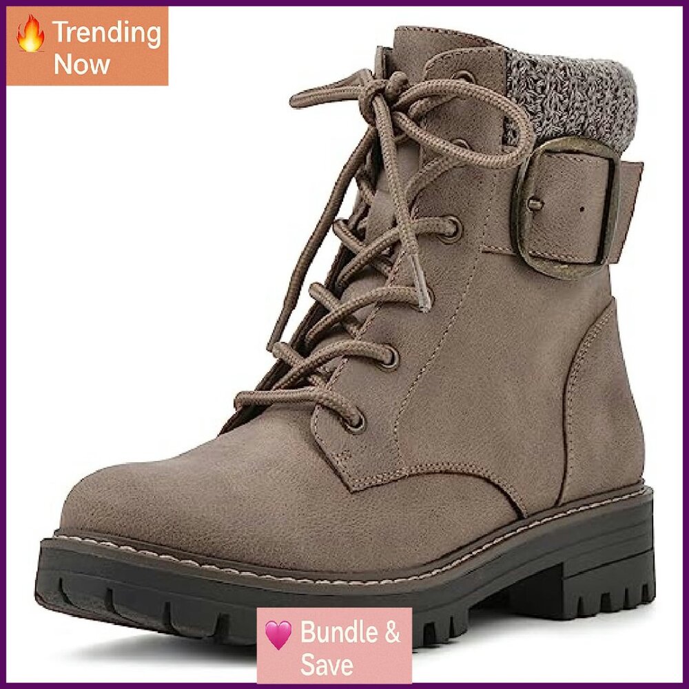 Women's Block Heel Ankle Boots with Lace-Up & Zipper Closure - Picture 2 of 8